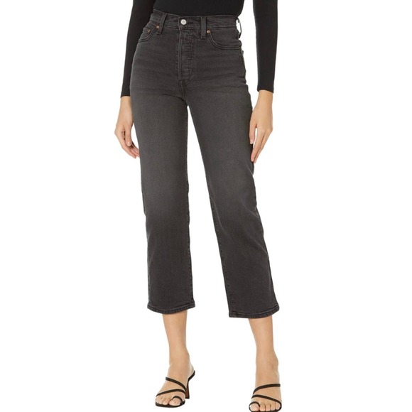 Levi's Denim - Levis Ribcage Straight Ankle Jeans Womens 31 Washed Black High Rise 72693-0134